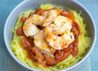 Spaghetti Squash with Roasted Tomatoes & Shrimp