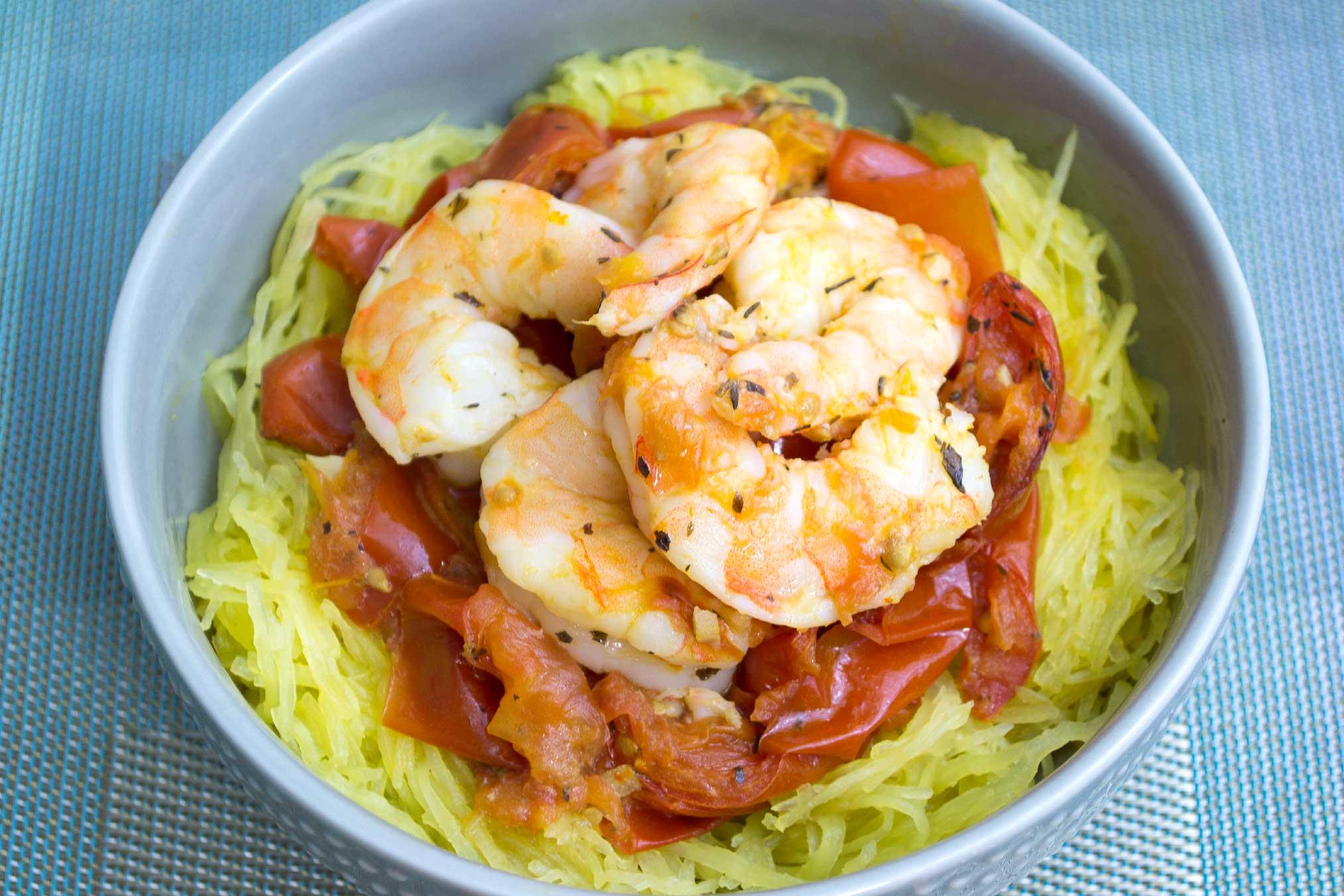 Spaghetti Squash with Roasted Tomatoes & Shrimp